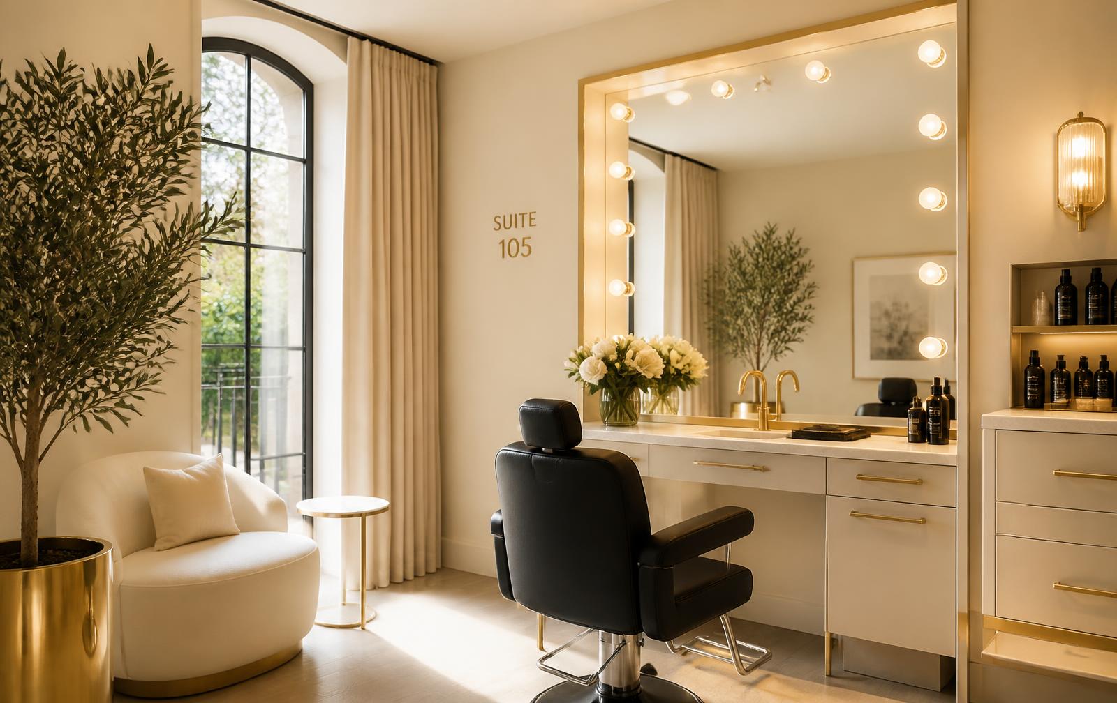 Beauty professionals' private suite with mirrors and styling chairs