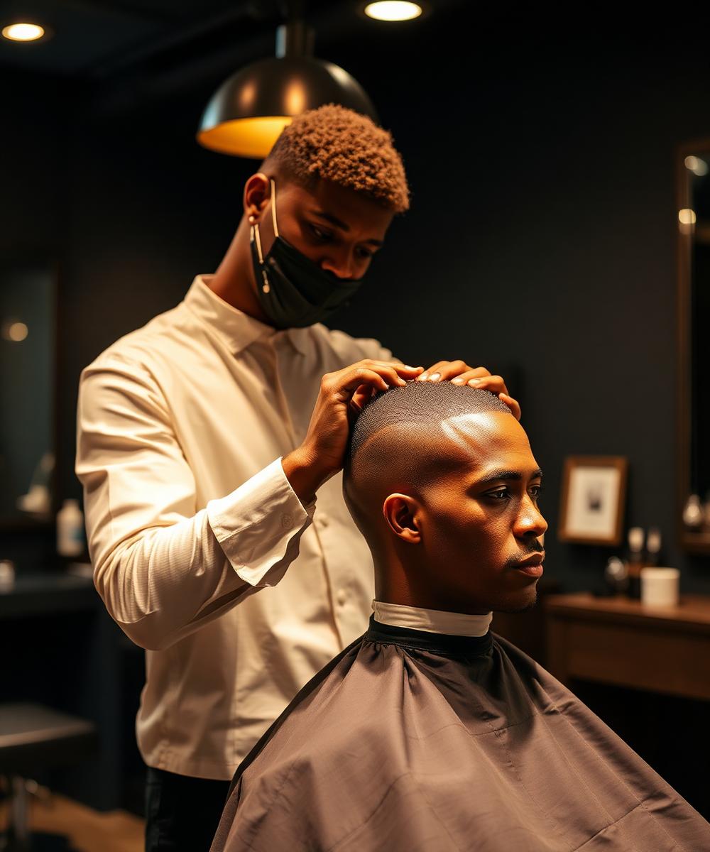 Barber giving a precision fade haircut
